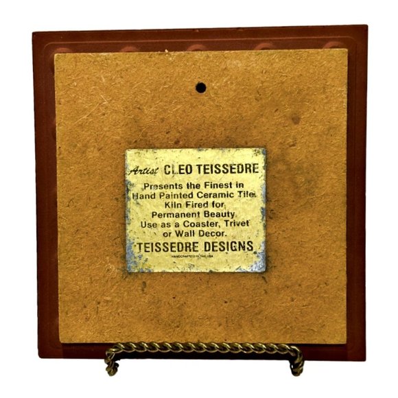 Vintage Cleo Teissedre Ceramic Tile Santa Fe Southwest Decor Bear Print 6x6 Inch - Picture 3 of 5